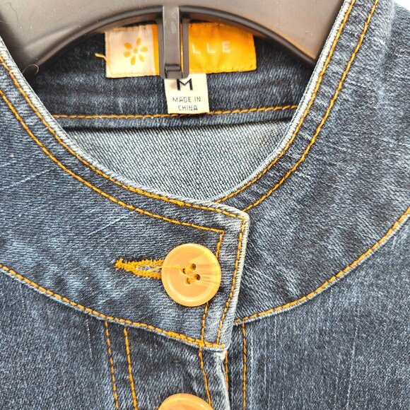 Anthropologie Tulle Jean Jacket Contrast Stitch Detail Button Front Nehru Collar - Picture 4 of 11